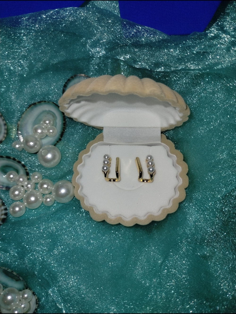 Minimalist Gold Bar Triple Pearl Wedding Earrings- Bride